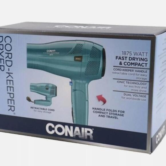 *Conair 1875 Watt Cord Keeper Foldable Hair Dryer Retractable Cord Dual Voltage - Picture 1 of 4